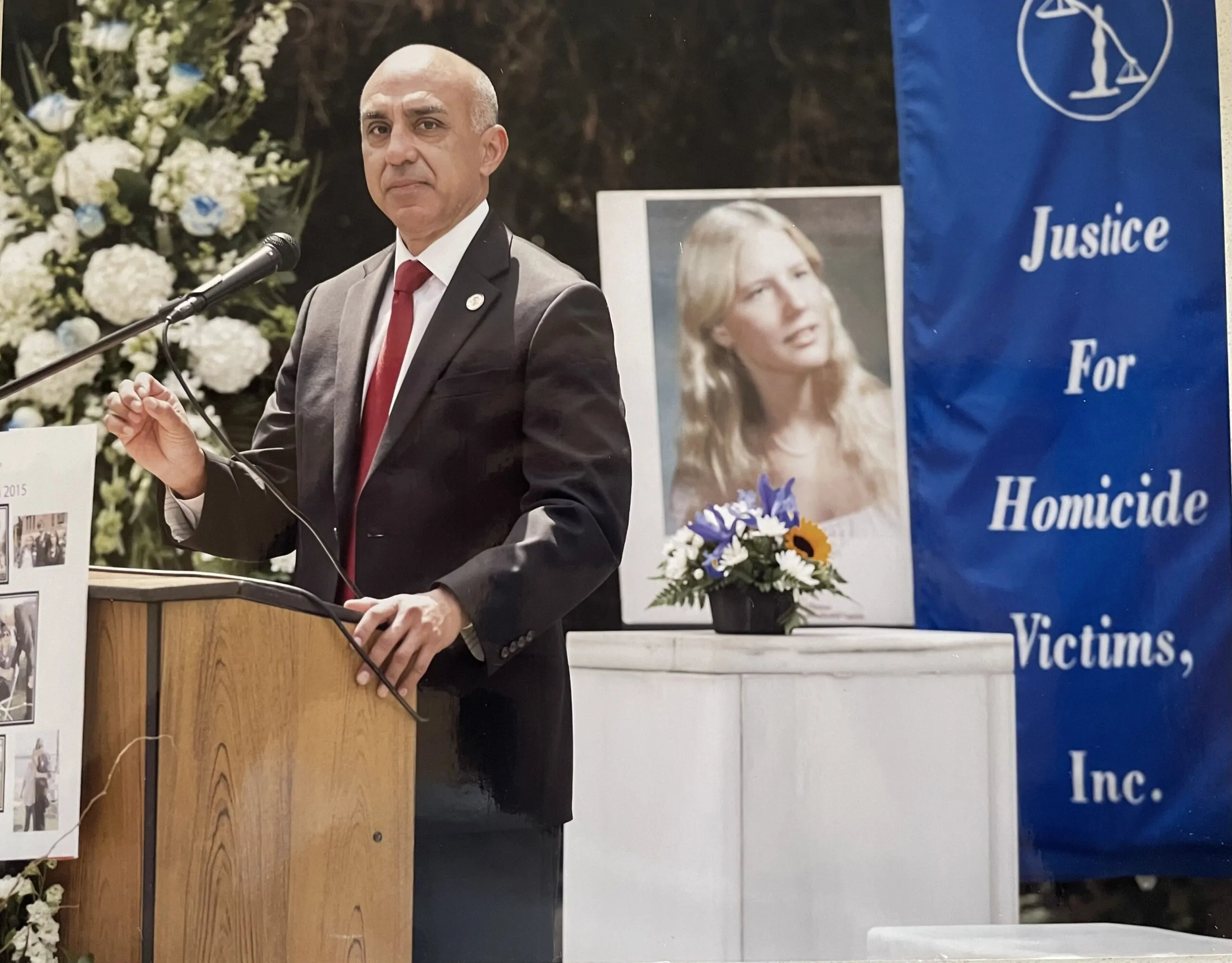 Michael Ramos speaking at a Justice for Homicide Victims memorial event